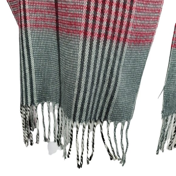 Christian Dior Monsieur: Vintage Plaid Scarf Stone Gray Red - Picture 7 of 9